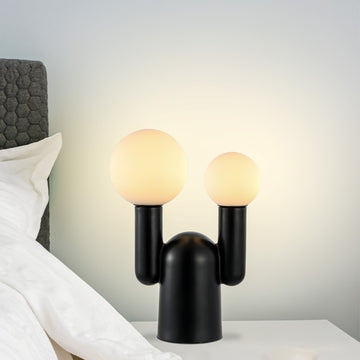 Leif 19" 2-Light Modern Mid-Century Resin/Iron/Frosted Glass Nordic Cactus LED Table Lamp - JONATHAN Y